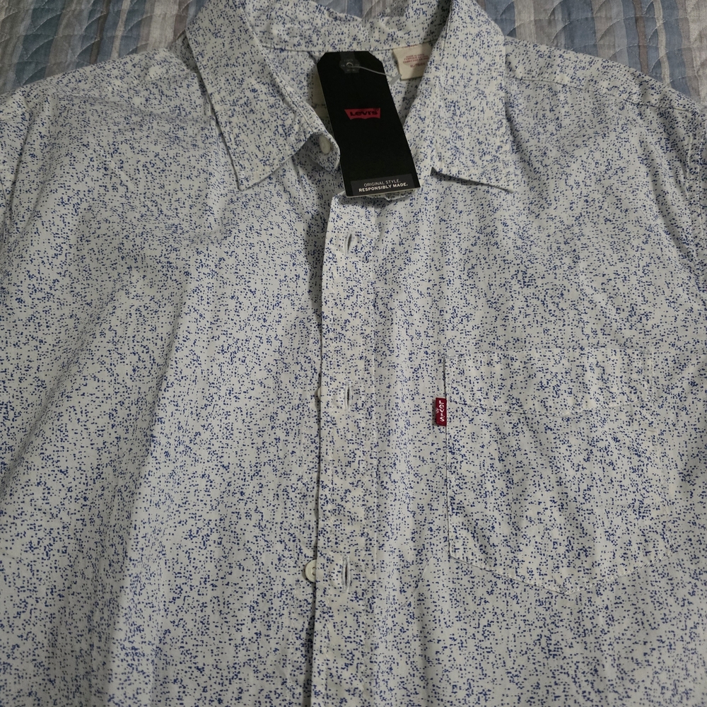 Levi's Men's White and Blue Speckled Shirt